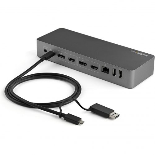 Startech Star Tech.com USB-C & USB-A DockHybrid Universal Laptop Docking Station w/ 100W Power DeliveryDual Monitor 4K 60Hz HDMI & DisplayPort -… DK30C2DPEP