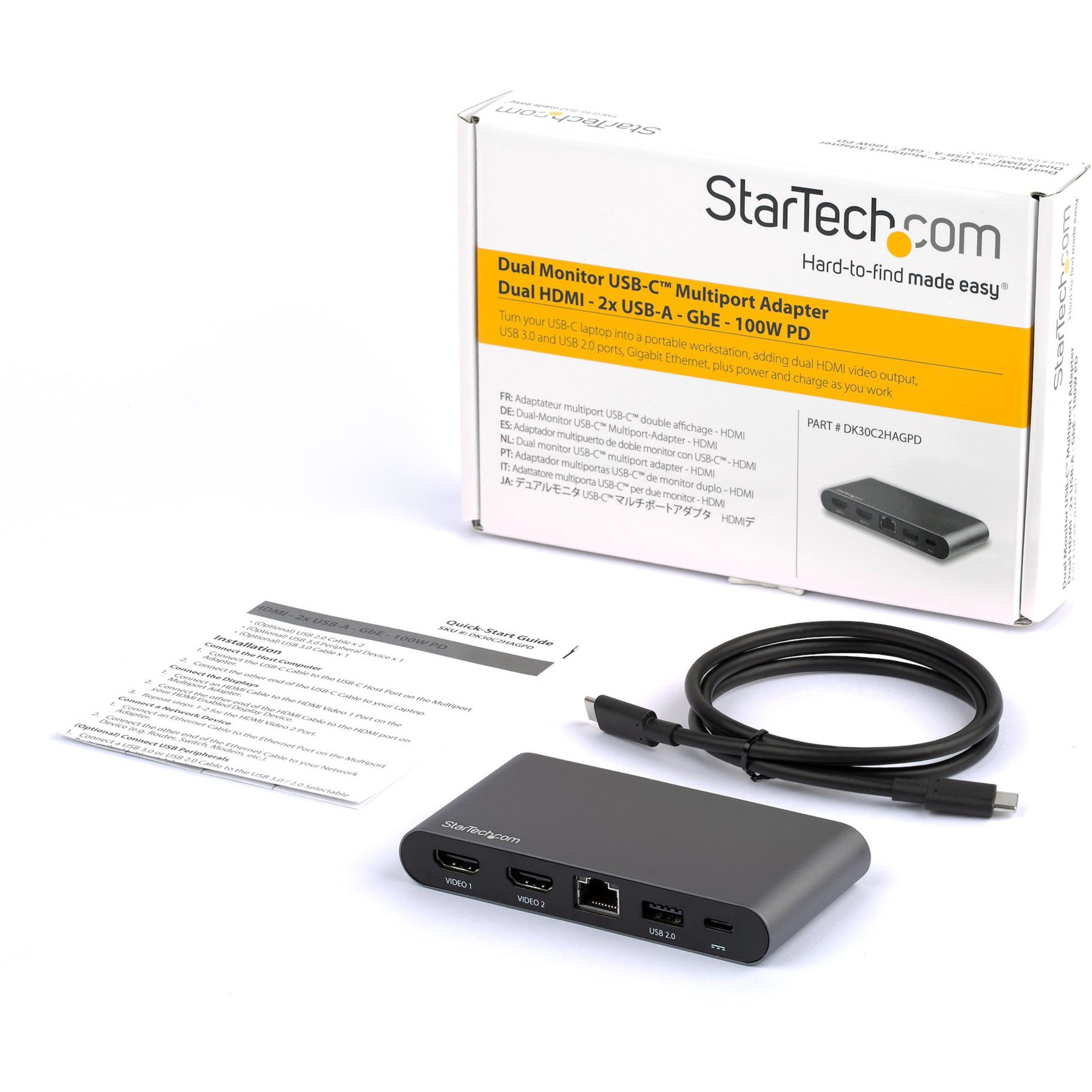 Startech .com USB C Dock4K Dual Monitor HDMI USB-C Docking Station100W  Power Delivery Passthrough, GbE, 2x USB-AMultiport Adapter - DK30C2HAGPD  - Corporate Armor