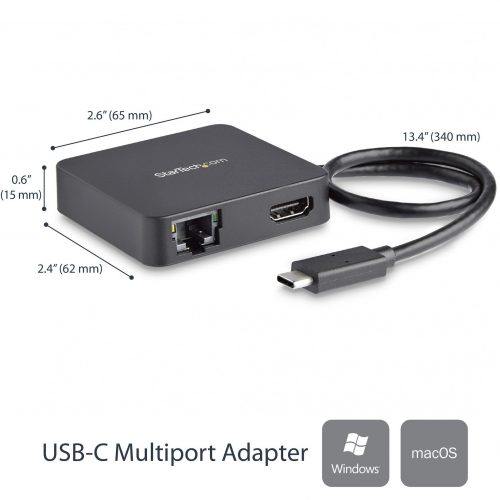 Startech .com USB C Multiport AdapterPortable USB Type-C Mini Dock to 4K UHD HDMI VideoGbE, USB 3.0 HubThunderbolt 3 CompatiblePorta… DKT30CHD