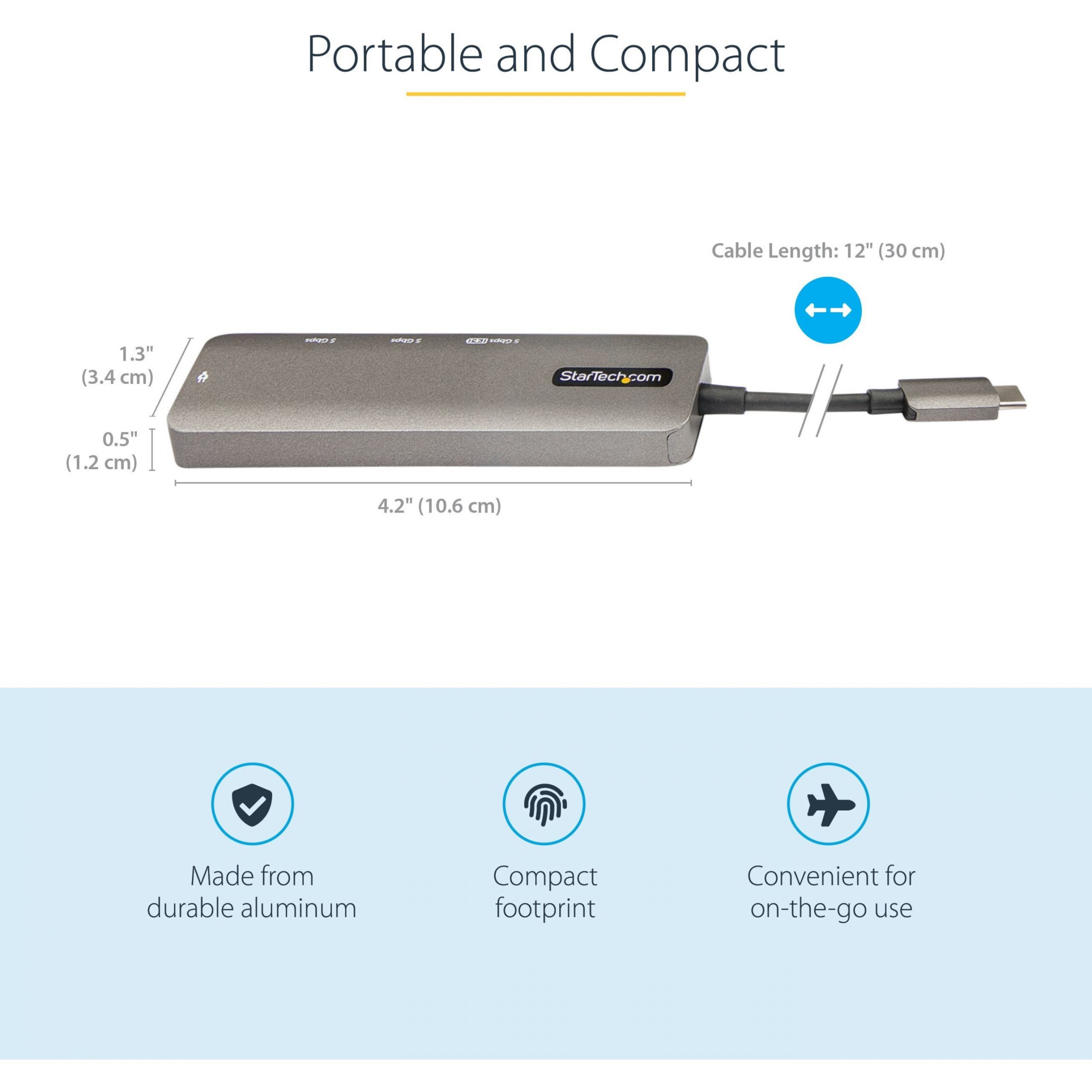 USB C Multiport Adapter - USB-C to HDMI 2.0b 4K 60Hz (HDR10), 100W Power  Delivery Pass-Through, 4-Port USB 3.0 Hub - USB Type-C Mini Dock - 12  (30cm)