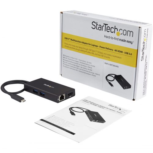 Startech .com USB-C Multiport AdapterUSB-C Travel Dock w/ 4K HDMI60W PD Pass-Through, GbE, 2x USB-AMini USB Type-C Docking StationU… DKT30CHPD