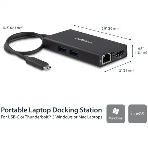 Startech .com USB-C Multiport AdapterUSB-C Travel Dock w/ 4K HDMI60W PD Pass-Through, GbE, 2x USB-AMini USB Type-C Docking StationU… DKT30CHPD