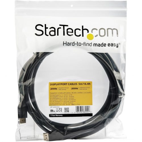 Startech .com 5 m VESA Certified DisplayPort 1.4 Cable8K 60Hz HBR3 HDR16 ft Super UHD 4K 120HzDP to DP Video Monitor Cord M/M5m/16.4… DP14MM5M