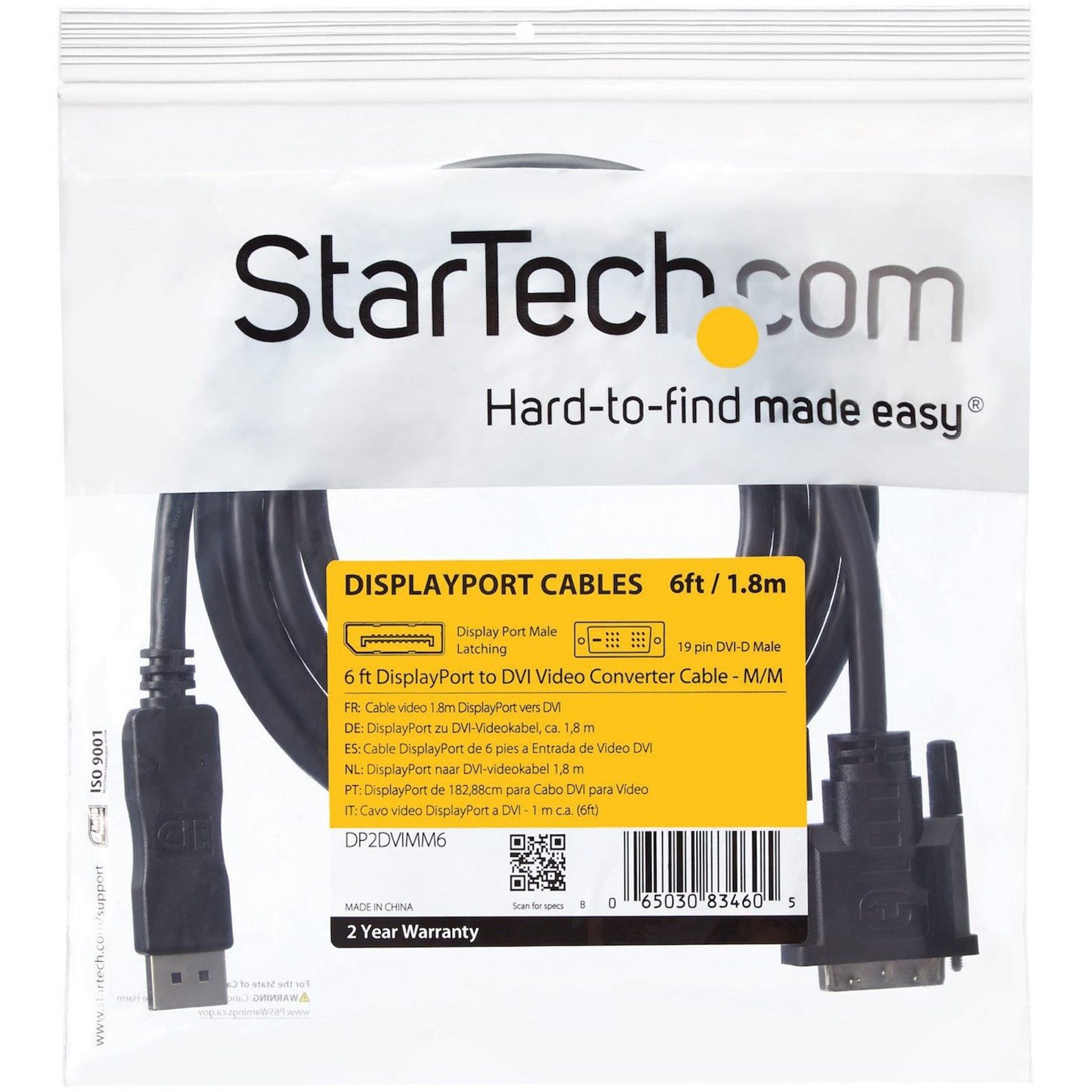 StarTech.com 6ft (1.8m) DisplayPort to DVI Cable, DP to DVI-D