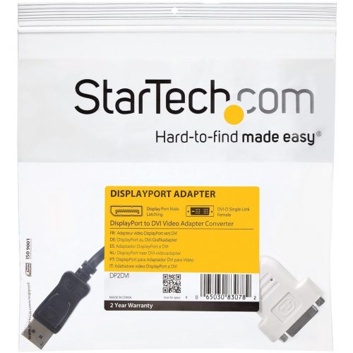 Startech .com DisplayPort to DVI Adapter, DisplayPort to DVI-D Adapter/Video Converter 1080p, DP 1.2 to DVI Monitor, Latching DP ConnectorPassi… DP2DVI