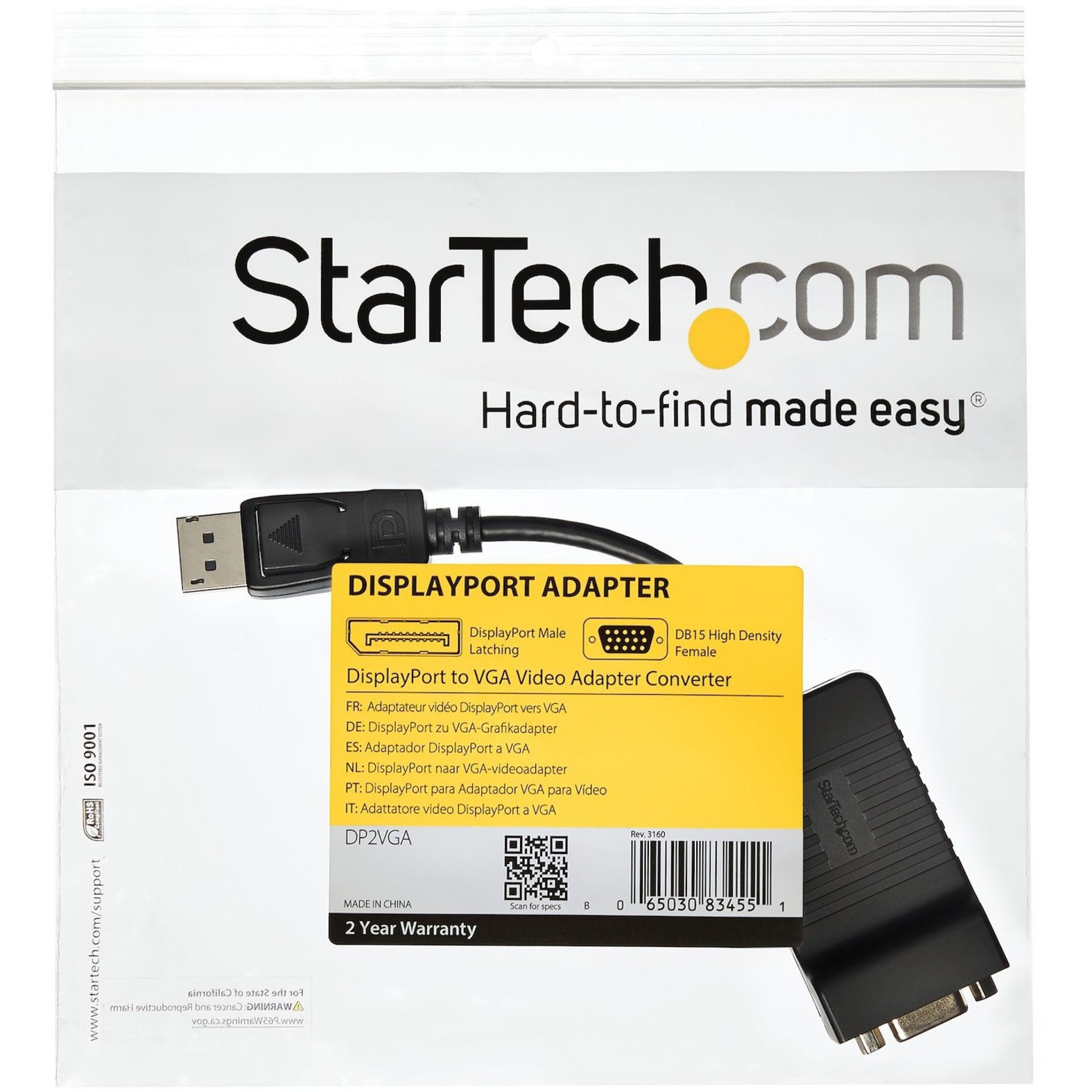 Startech DisplayPort to VGA Adapter Active DP to VGA Converter 1080p Video DP to VGA Monitor Dongle Latching DP Connector DurableActiv. DP2VGA Corporate Armor