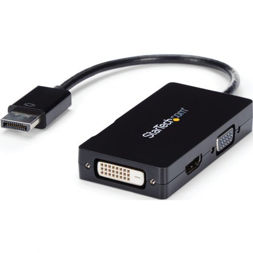 Startech .com Travel A/V adapter: 3-in-1 DisplayPort to VGA DVI or HDMI converterConnect a DisplayPort-equipped PC to an HDMI, VGA, or DVI D… DP2VGDVHD