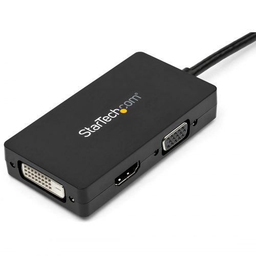 Startech .com Travel A/V adapter: 3-in-1 DisplayPort to VGA DVI or HDMI converterConnect a DisplayPort-equipped PC to an HDMI, VGA, or DVI D… DP2VGDVHD