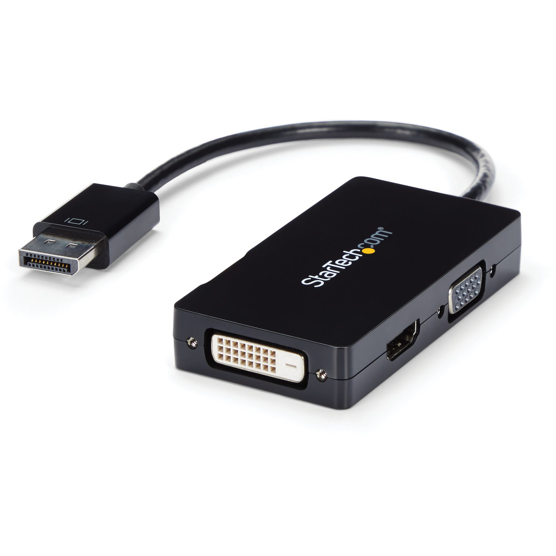 Startech .com Travel A/V adapter: 3-in-1 DisplayPort to VGA DVI or HDMI converterConnect a DisplayPort-equipped PC to an HDMI, VGA, or DVI D… DP2VGDVHD