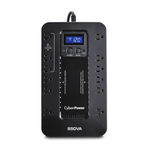 Cyber Power EC850LCD Ecologic UPS Systems850VA/510W, 120 VAC, NEMA 5-15P, Compact, 12 Outlets, LCD, Panel® Personal, $100000 CEG, … EC850LCD