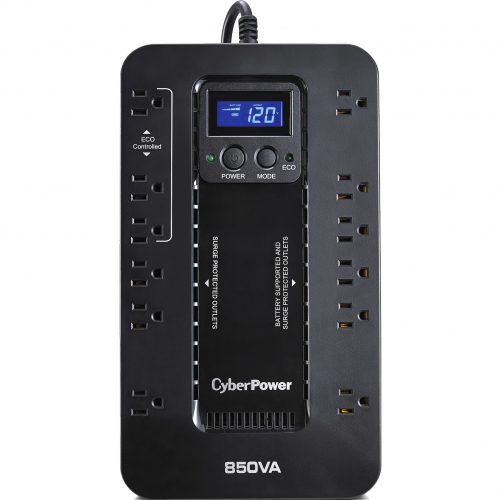 Cyber Power EC850LCD Ecologic UPS Systems850VA/510W, 120 VAC, NEMA 5-15P, Compact, 12 Outlets, LCD, Panel® Personal, $100000 CEG, … EC850LCD
