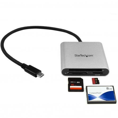 Startech Star Tech.com USB 3.0 Flash Memory Multi-Card Reader / Writer with USB-CSD microSD and CompactFlash Card Reader w/ Integrated USB-C Cable -… FCREADU3C
