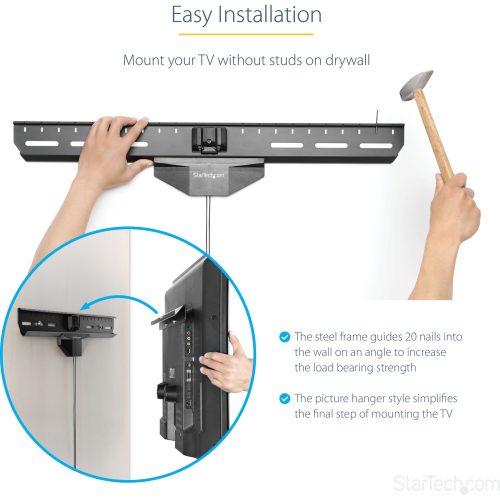 Startech .com No-Stud TV Wall Mount, Low Profile Heavy Duty VESA Wall Mount for up to 80″ Display (110lb/50kg), Tilting Television MountNo-s… FPWHANGER
