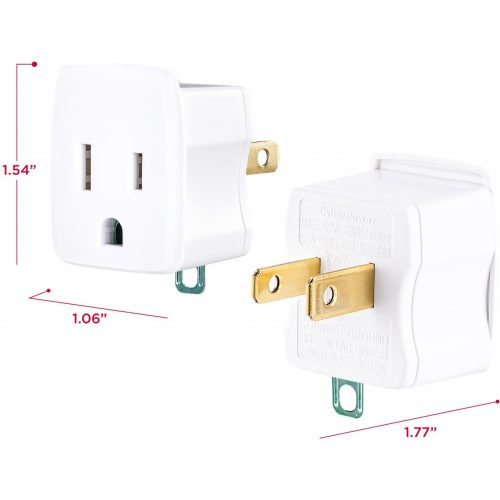 Cyber Power GT1W2PK Multipack(2) 3-Prong to 2-Prong Adapters, White, Limited Lifetime Warranty GT1W2PK