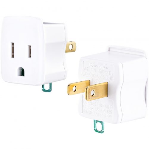 Cyber Power GT1W2PK Multipack(2) 3-Prong to 2-Prong Adapters, White, Limited Lifetime Warranty GT1W2PK