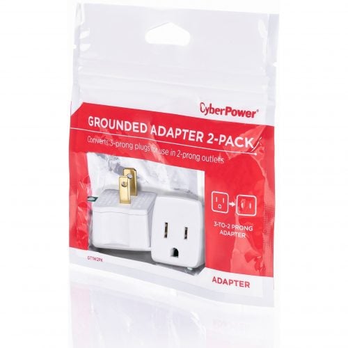 Cyber Power GT1W2PK Multipack(2) 3-Prong to 2-Prong Adapters, White, Limited Lifetime Warranty GT1W2PK