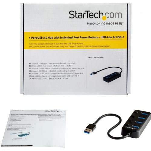 Startech .com 4 Port USB 3.0 HubUSB Type-A to 4x USB-A with Individual On/Off Port SwitchesSuperSpeed 5Gbps USB 3.1 Gen 1Bus Power4… HB30A4AIB