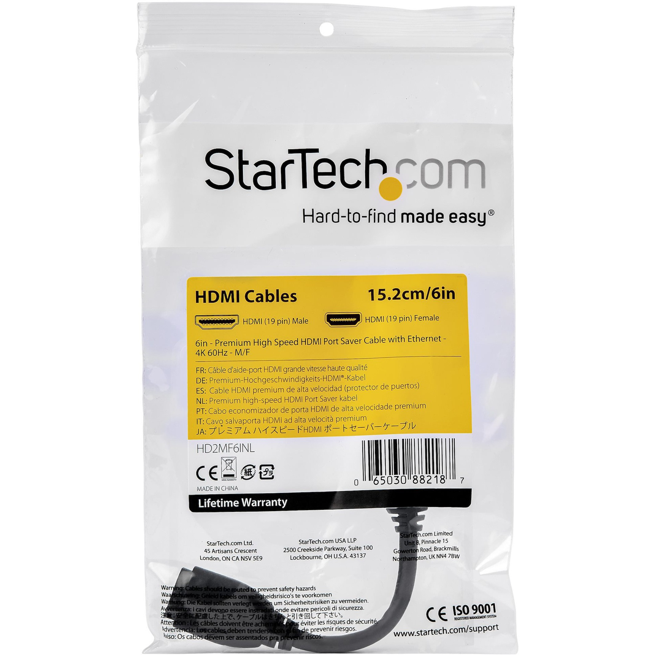 Startech .com 6/15cm HDMI Port Saver Cable, 4K 60Hz High Speed