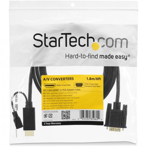 Startech .com HDMI to VGA Cable6 ft / 2m1080p1920 x 1200Active HDMI CableMonitor CableComputer CableEliminate adapters, by… HD2VGAMM6