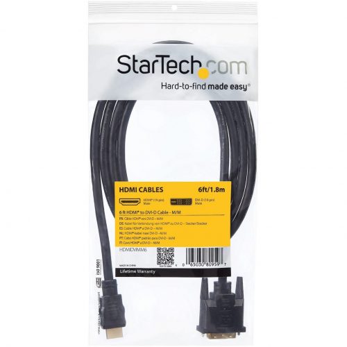 Startech .com HDMI to DVI Cable6 ft / 2mHDMI to DVI-D CableHDMI Monitor CableHDMI to DVI Adapter CableConnect an HDMI-enabled o… HDMIDVIMM6