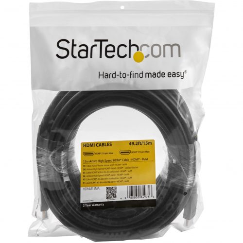 Startech .com 50ft (15m) Active HDMI Cable, 4K 30Hz UHD High Speed HDMI 1.4 Cable with Ethernet, CL2 Rated HDMI Cord for In-Wall Install49.2f… HDMM15MA
