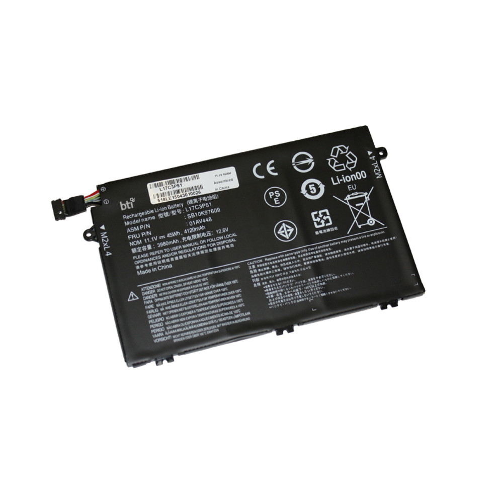 Battery Technology BTI L17C3P51 Compatible Notebooks: E14, E15, E480, E485, E495, E580, E585, E490, E590, E595 Compatible OEM Part Numbers: L17C3P51… L17C3P51-BTI
