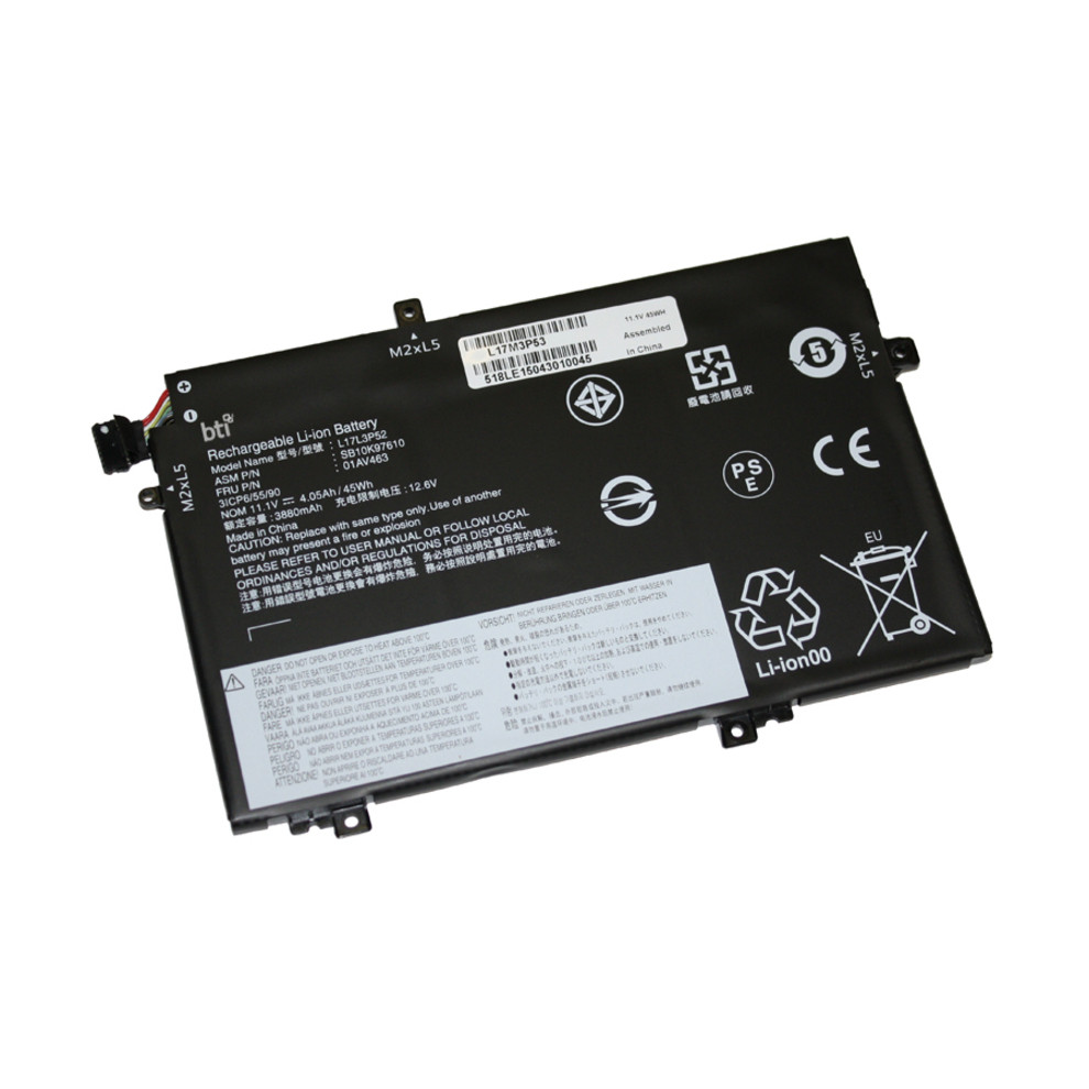 Battery Technology BTI L17C3P52 Compatible Lenovo ThinkPad Notebooks: L14, L15, L480, L490, L580, L590 Compatible OEM Part Numbers: L17M3P53, L17L3P… L17M3P53-BTI