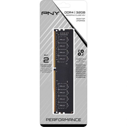 PNY Technologies Performance DDR4 3200MHz Desktop MemoryFor Desktop PC32 GBDDR4-3200/PC4-25600 DDR4 SDRAM3200 MHzCL221.20 VUnbuf… MD32GSD43200-TB