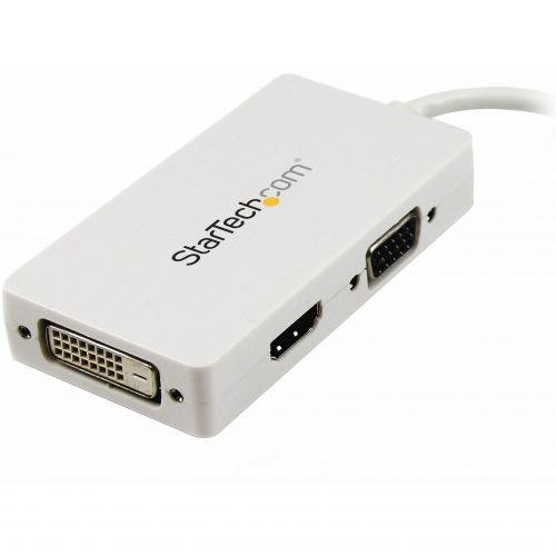 Startech .com Travel A/V adapter: 3-in-1 Mini DisplayPort to VGA DVI or HDMI converterwhiteConnect a Mini DisplayPort-equipped PC or Ma… MDP2VGDVHDW