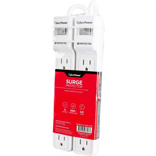 Cyber Power MP1082SS Essential 6Outlet Surge with 500 JClamping Voltage 800V, 2.5 ft, NEMA 5-15P, Right Angle45° Offset, 15 Amp, EM… MP1082SS