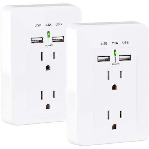 Cyber Power MP18HO007 Multipack(2) Wall Taps w/ USB, White,  Limited Warranty MP18HO007