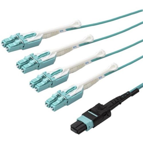 Startech .com 2m 6 ft MPO / MTP to LC Breakout CablePlenum Rated Fiber Optic CableOM3 Multimode, 40GbPush/Pull-TabAqua Fiber Patch… MPO8LCPL2M