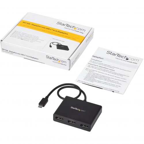 Startech .com 3-Port Multi Monitor AdapterUSB-C to DisplayPort 1.2 Video SplitterUSB Type-C to DP MST HubTB3 CompatibleWindows -… MSTCDP123DP
