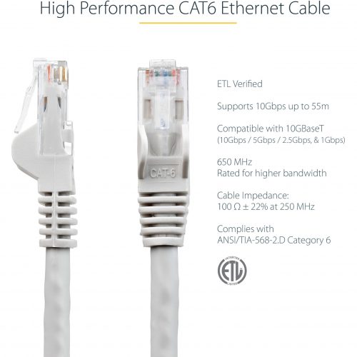 Startech .com 100ft CAT6 Ethernet CableGray Snagless Gigabit100W PoE UTP 650MHz Category 6 Patch Cord UL Certified Wiring/TIA100ft… N6PATCH100GR
