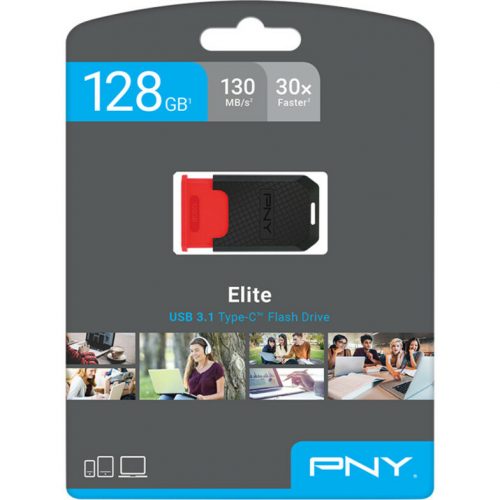 PNY Technologies 128GB Elite USB 3.1 Gen 1 Type-C Flash Drive128 GBUSB 3.1 (Gen 1) Type C130 MB/s Read SpeedRed, Black Warranty P-FD128ELTC-GE