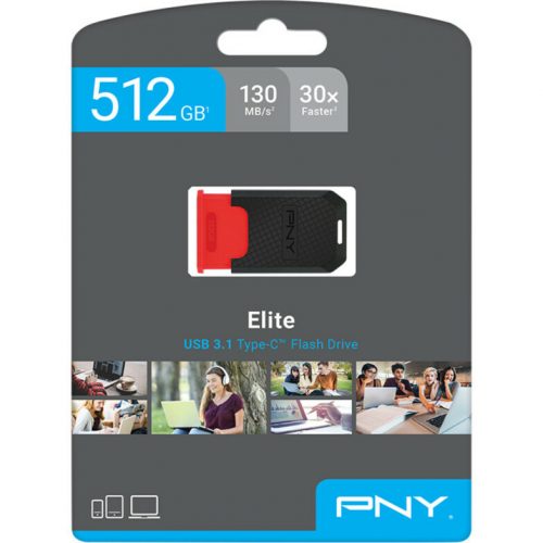 PNY Technologies 512GB Elite USB 3.1 Gen 1 Type-C Flash Drive512 GBUSB 3.1 (Gen 1) Type C130 MB/s Read SpeedRed, Black Warranty P-FD512ELTC-GE