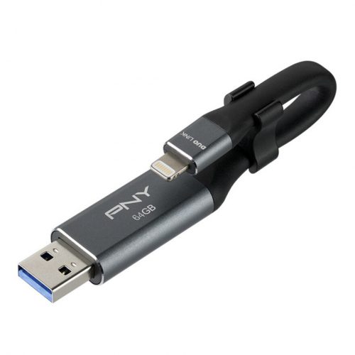 PNY Technologies DUO LINK USB 3.0 OTG Flash Drive For iPhone and iPad64 GBLightning, USB 3.0 Type A Warranty P-FDI64GLA02GC-RB