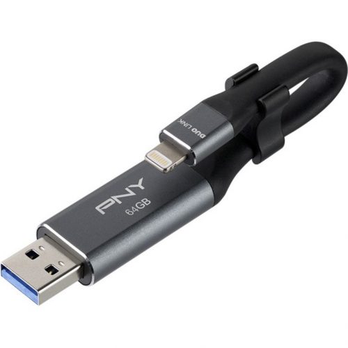 PNY Technologies DUO LINK USB 3.0 OTG Flash Drive For iPhone and iPad64 GBLightning, USB 3.0 Type A Warranty P-FDI64GLA02GC-RB