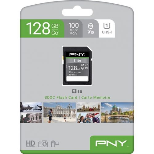 PNY Technologies Elite 128 GB Class 10/UHS-I (U1) V10 SDXC100 MB/s ReadLifetime Warranty P-SD128U1100EL-GE