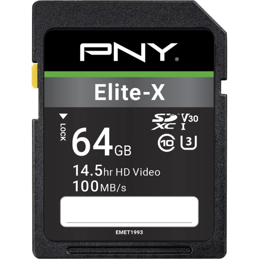 PNY Technologies Elite-X 64 GB Class 10/UHS-I (U3) SDXC100 MB/s Read P-SD64GU3100EX-GE