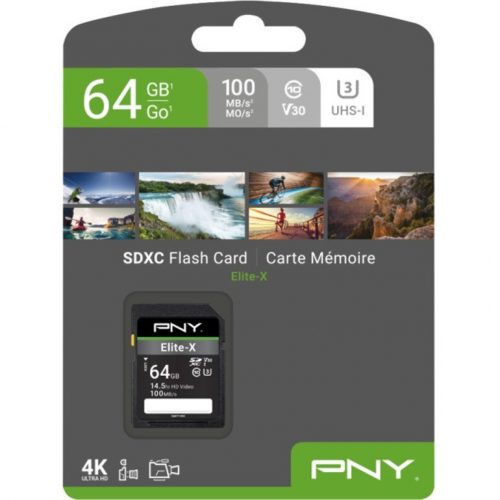 PNY Technologies Elite-X 64 GB Class 10/UHS-I (U3) SDXC100 MB/s Read P-SD64GU3100EX-GE