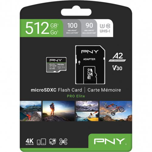 PNY Technologies PRO Elite 512 GB Class 10/UHS-I (U3) microSDXC100 MB/s Read90 MB/s Write P-SDUX512U3100PRO-GE