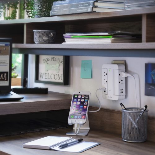 Cyber Power P4WSU Home Office 4Outlet Surge with 900 JNEMA 5-15P, Wall Tap, 44.2 Amps (Shared) USB, EMI/RFI Filtration, White, Lifetime Wa… P4WSU