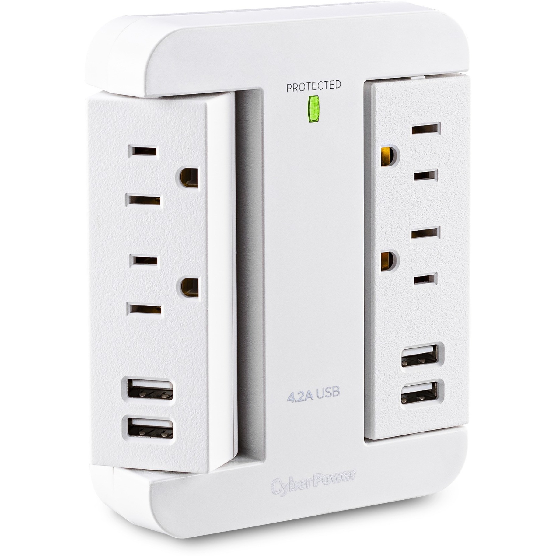 Cyber Power P4WSU Home Office 4Outlet Surge with 900 JNEMA 5-15P, Wall Tap, 44.2 Amps (Shared) USB, EMI/RFI Filtration, White, Lifetime Wa… P4WSU
