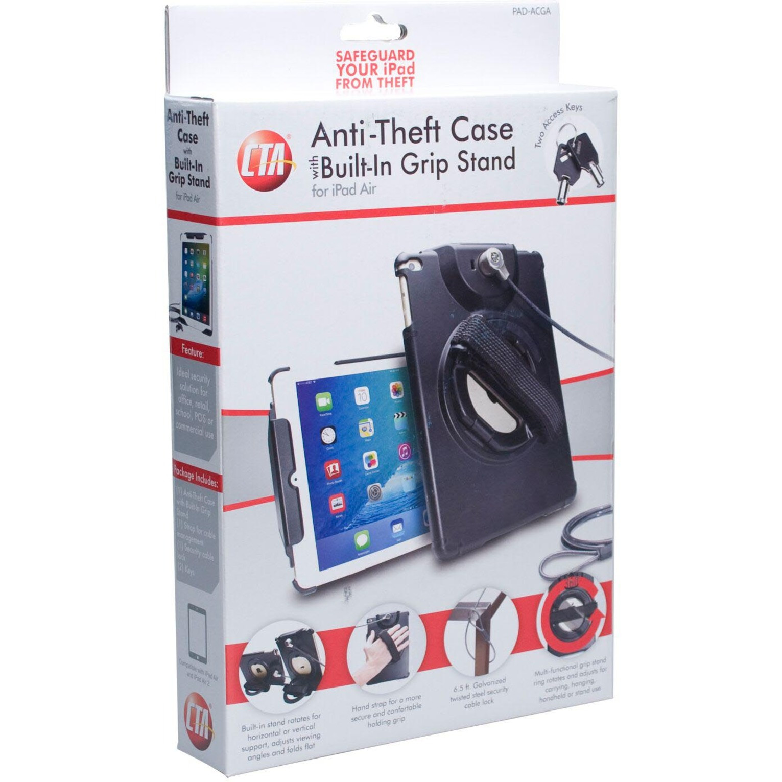 Cta Digital Accessories Anti-Theft Case Built-In Grip Stand for iPad Air iPad Pro 9.7Black PAD-ACGA - Corporate