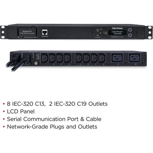 Cyber Power PDU20MHVIEC10AT 200240 VAC 20A Metered ATS PDU10 Outlets, 10 ft, 2 x IEC-320 C20, Horizontal, 1U, LCD,  Warranty PDU20MHVIEC10AT