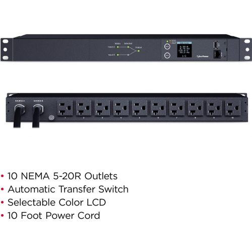 CyberPower PDU24002 Switched ATS PDU – 10-Outlets 120V AC