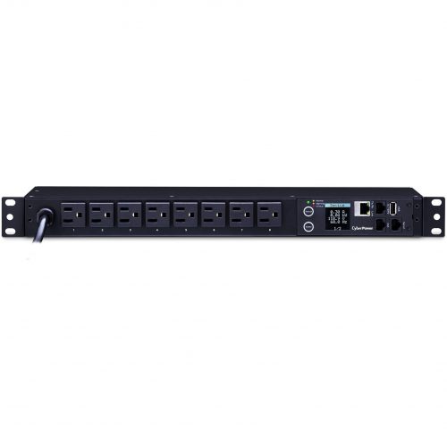 Cyber Power PDU31001 Single Phase 100120 VAC 15A Monitored PDU8 Outlets, 12 ft, NEMA 5-15P, Horizontal, 1U, LCD,  Warranty PDU31001