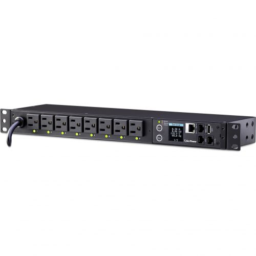 Cyber Power PDU41001 Single Phase 100120 VAC 15A Switched PDU8 Outlets, 12 ft, NEMA 5-15P, Horizontal, 1U, SNMP, LCD,  Warranty PDU41001