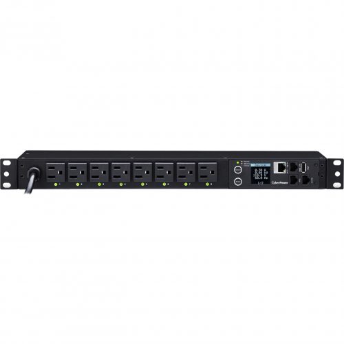 Cyber Power PDU41001 Single Phase 100120 VAC 15A Switched PDU8 Outlets, 12 ft, NEMA 5-15P, Horizontal, 1U, SNMP, LCD,  Warranty PDU41001